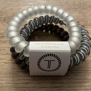 Teleties Set of 3 Large Coil Hair Bands - Silver Flames